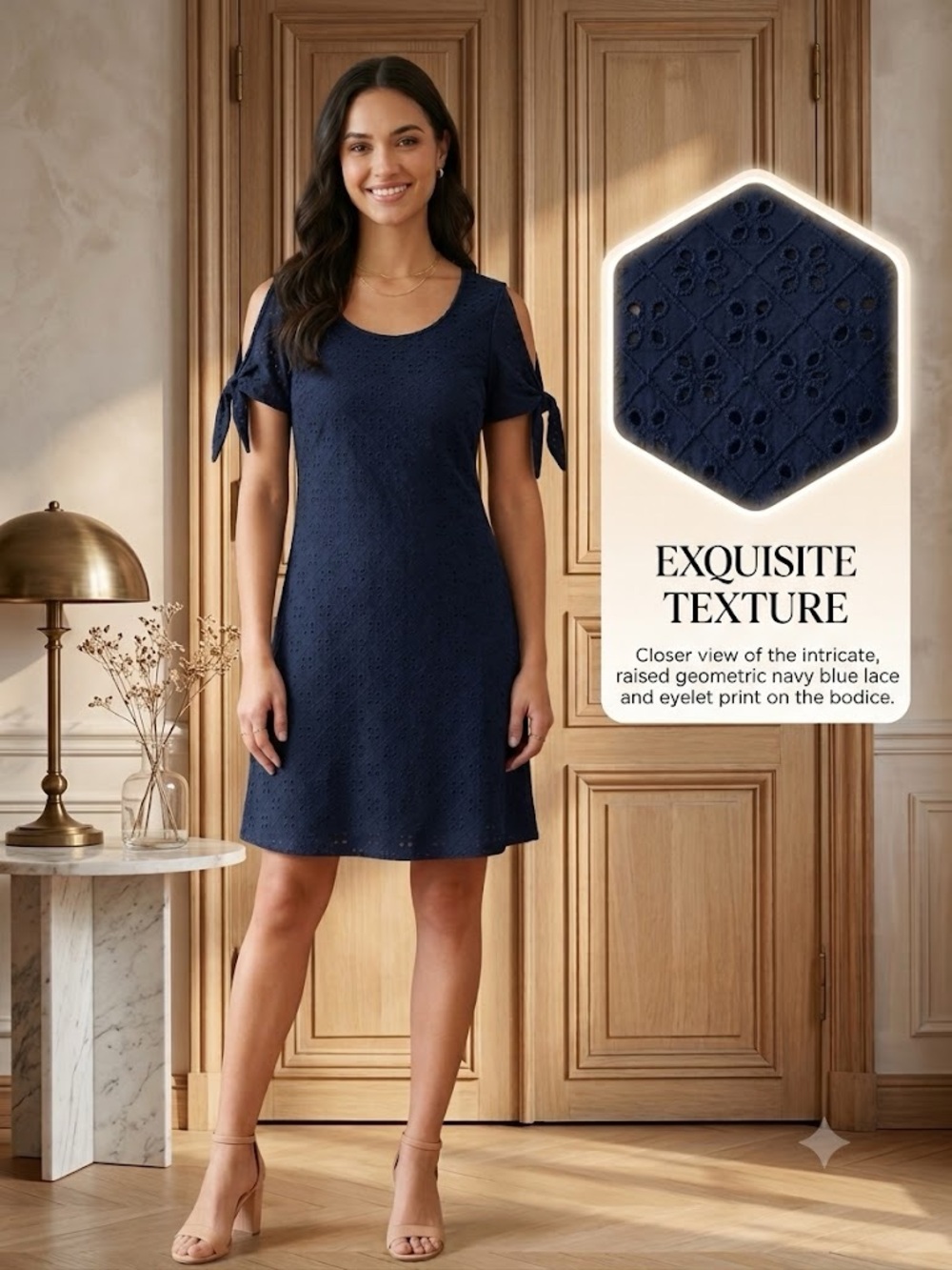NWT Everly Navy Blue Eyelet Cold-Shoulder Dress